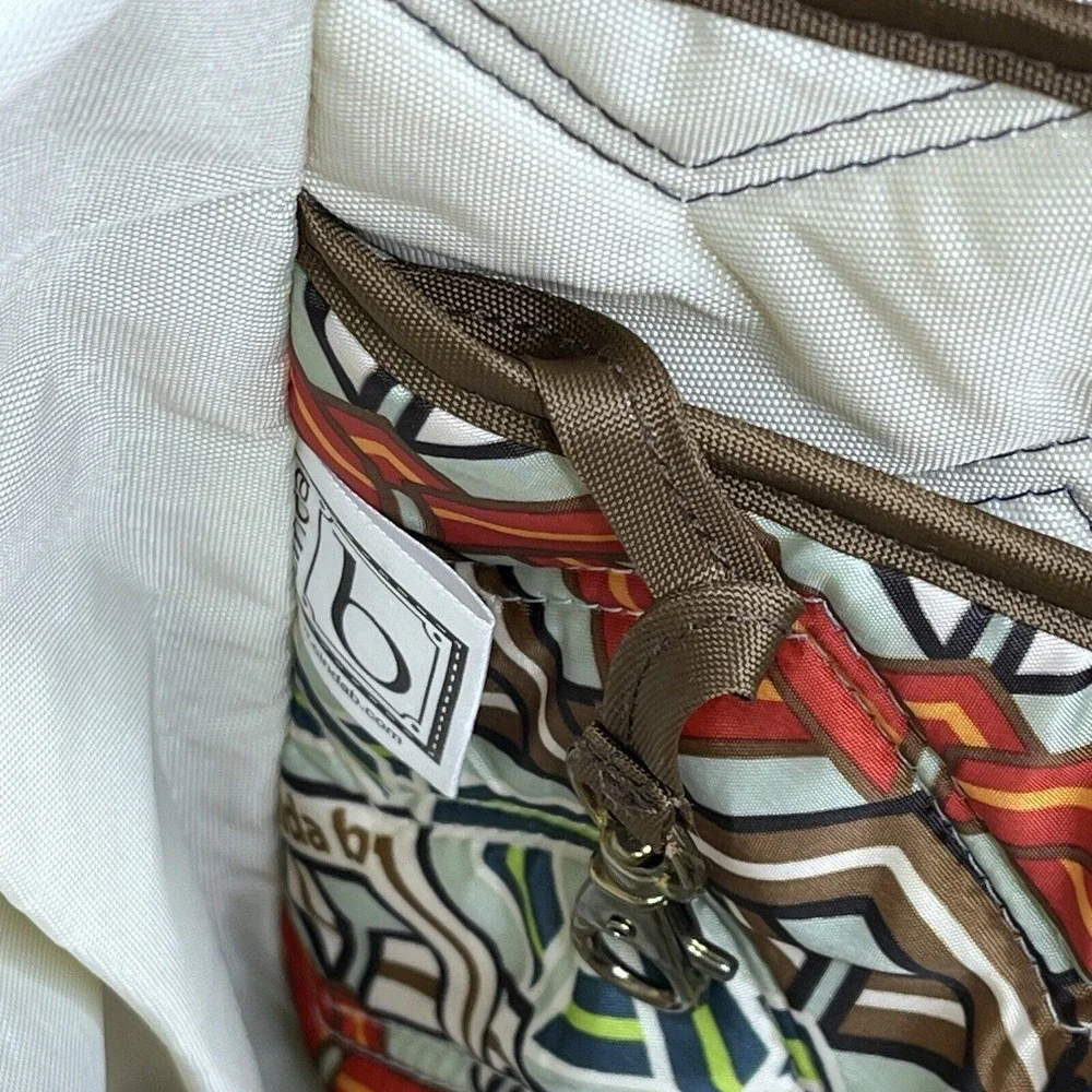 Cinda B Backpack Tote‎ Quilted Bag Beige Chevron Geometric